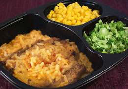 Beef Patty Over Cheesy Chipotle Rice, Corn & Broccoli - Individual Meal