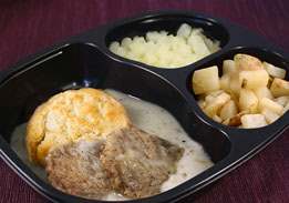 Sausage Patties & Biscuit with Country Gravy, Hashbrowns & Cinnamon Apples - Individual Meal