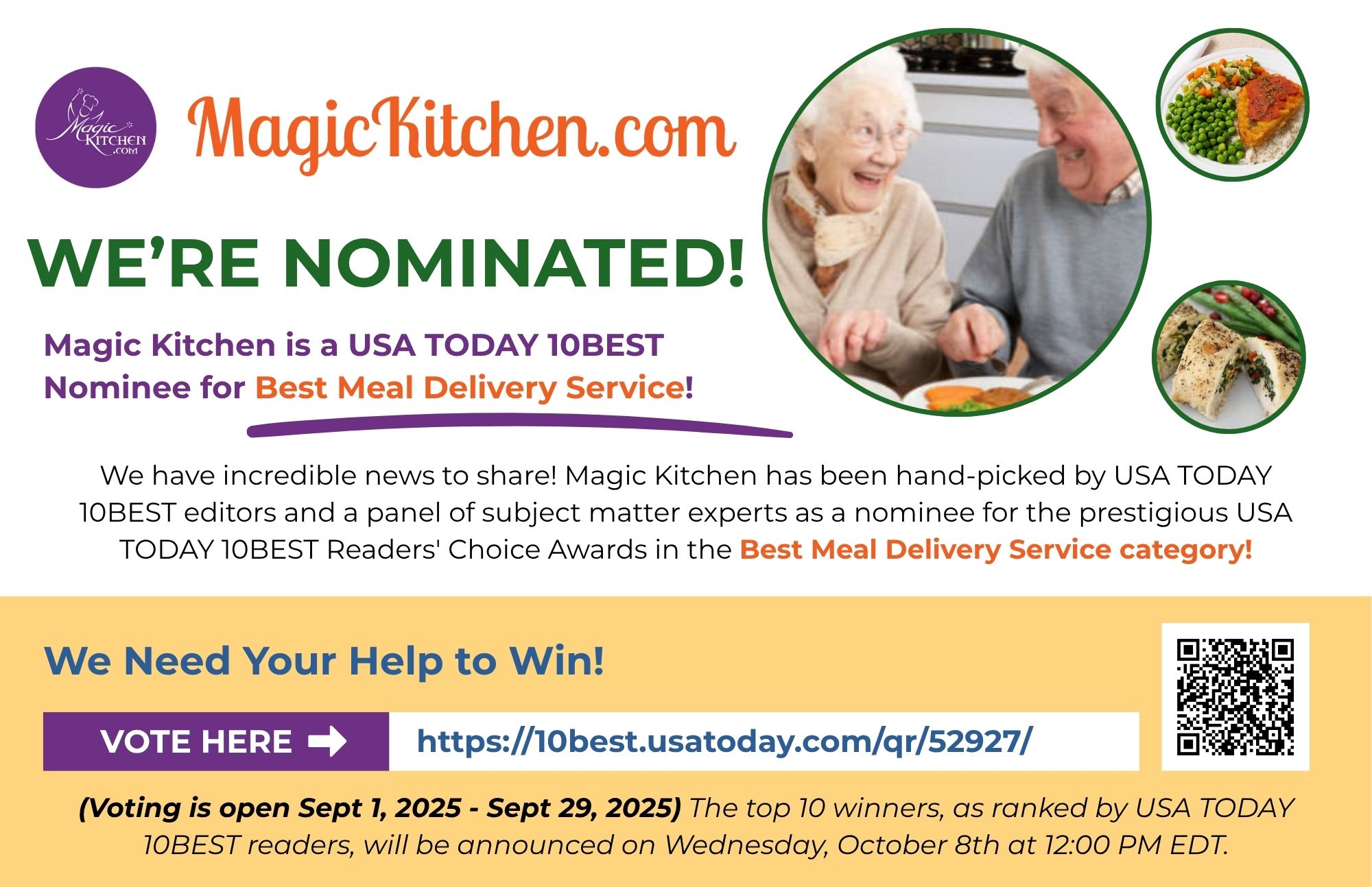 We are nominated for Best Meal Delivery Service, vote now!