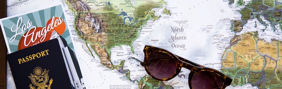 travel map with sunglasses
