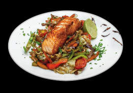 Salmon Caponata with Orzo & Spinach