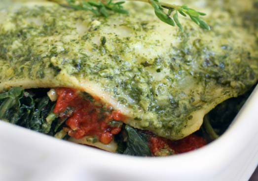 Spinach Mushroom Lasagna With Light Pesto Sauce