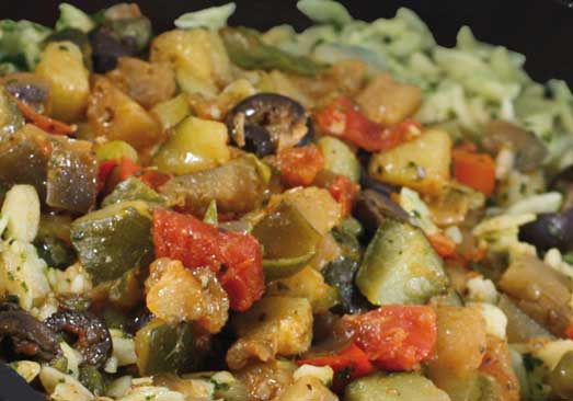 Orzo & Spinach with Caponata Sauce