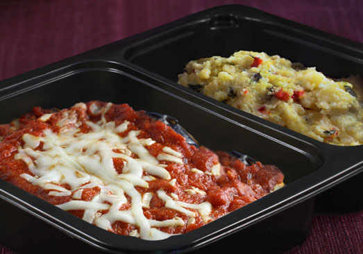 Eggplant Parmigiana and Polenta with Spinach & Roasted Peppers- Individual Meal