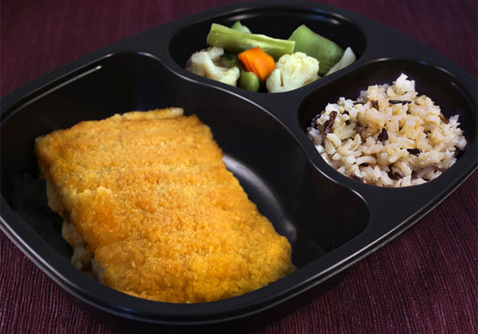 Breaded Baked Haddock with Orange Brown Rice Pilaf, Carrots And Asian Blend Vegetables - Individual Meal