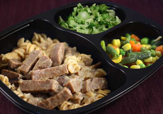 Beef Stroganoff with Rotini Pasta, Broccoli & Mixed Vegetables - Individual Meal