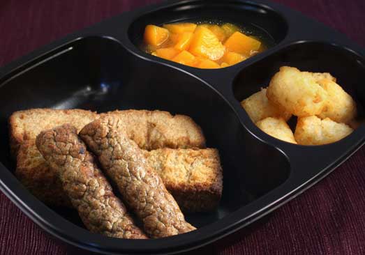 French Toast Sticks, Turkey Sausage, Tater Tots, Peaches - Individual Meal