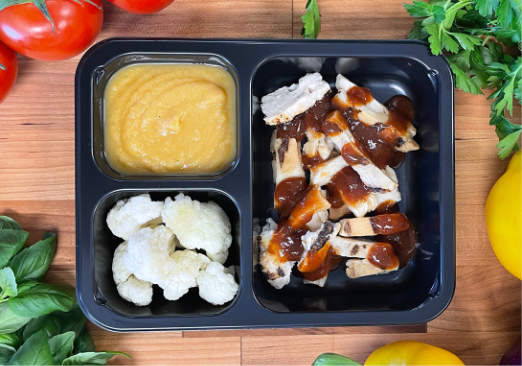 White Meat Chicken with BBQ Sauce, Sweet Mashed Potatoes & Cauliflower - Individual Meal