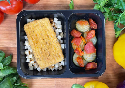 Lemon Pepper Fish with Roasted Potatoes and Okra & Stewed Tomatoes - Individual Meal
