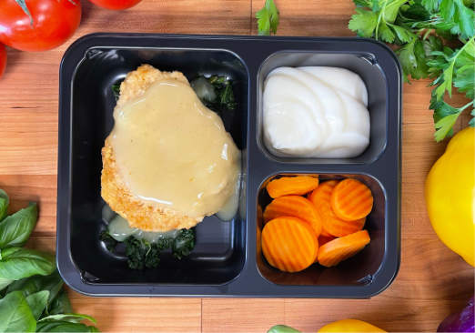 Breaded Chicken Florentine w/Gravy, Mashed Potatoes and Carrots - Individual Meal