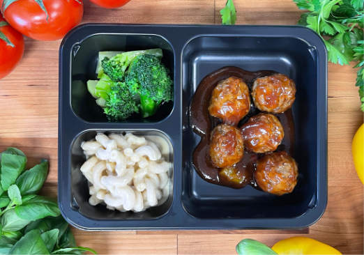 Beef Meatballs with BBQ Sauce Macaroni & Cheese and Broccoli - Individual Meal