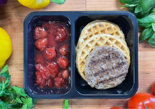 Waffles with Turkey Sausage and Strawberries - Individual Meal