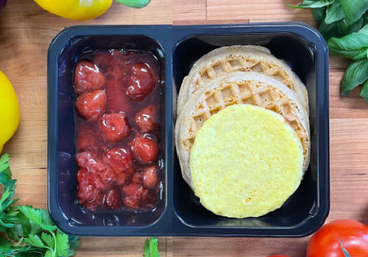 Waffles with Egg Patty and Strawberries - Individual Meal