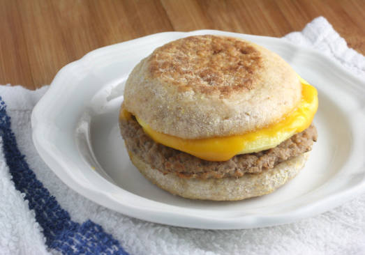 Turkey Sausage Egg and Cheddar Cheese on English Muffin