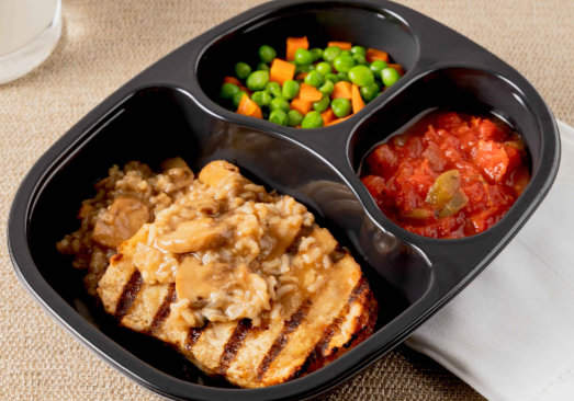 Chicken & Mushroom Swiss Rice with Peas & Carrots and Stewed Tomatoes - Individual Meal