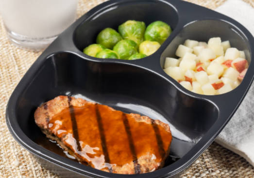 NY Strip Shaped Beef Patty with Horseradish Sauce with Red Skin Potatoes and Brussels Sprouts - Individual Meal