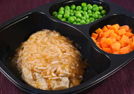 Pork Patty & Zesty Orange Rice with Green Peas & Carrots - Individual Meal