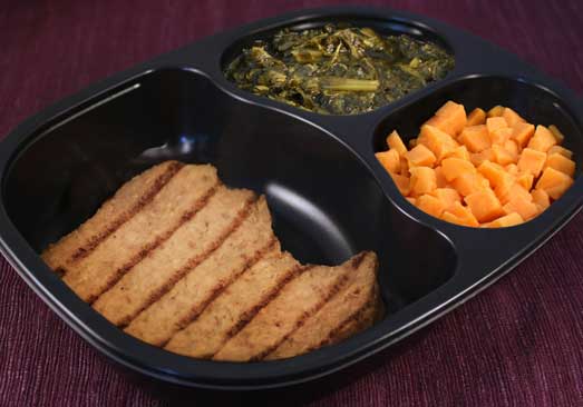 Grilled Pork Patty with Brown Gravy, Spinach & Sweet Potatoes - Individual Meal