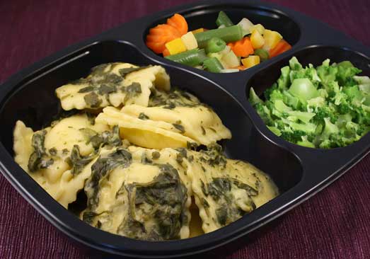 Three Cheese Ravioli & Spinach Alfredo, Cauliflower and Mixed Vegetables - Individual Meal