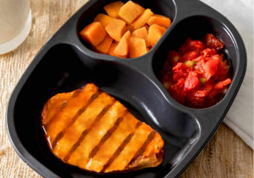 Chicken Patty with BBQ Sauce with Stewed Tomatoes & Sweet Potatoes- Individual Meal