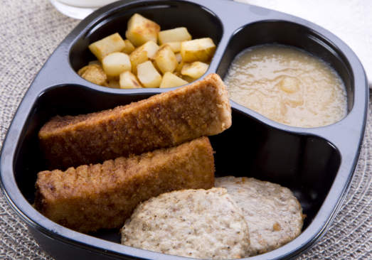 French Toast & Sausage with Applesauce and Hash Browns - Individual Meal