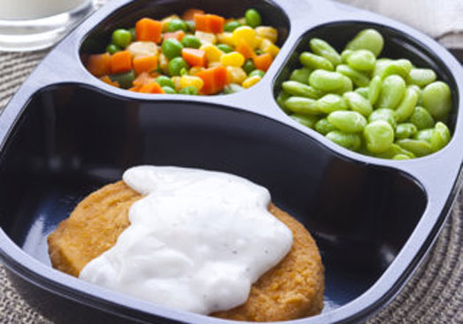 Creamy Breaded Chicken Patty with Lima Beans & Mixed Vegetables - Individual Meal