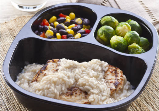 Chicken Patty & Honey Lemon Rice with Black Beans and Corn & Brussels Sprouts - Individual Meal