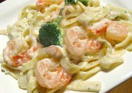 Shrimp Fettucine Alfredo with Broccoli