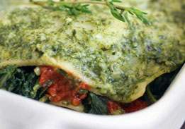 Spinach Mushroom Lasagna With Light Pesto Sauce