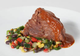 Beef Short Ribs, Chayote Black Bean Succotash and Oaxacan Inspired Mole