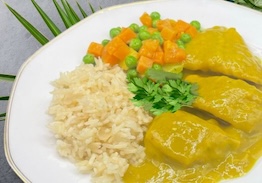 Coconut Curried Chicken Breast with Rib Meat, Vegetable Medley & Jasmine Rice Pilaf - Individual Meal
