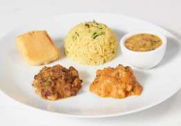 Lemon Basmati Rice, Rajma Curry, Shahi Paneer, Dhal and Paneer Pakora - Individual Meal