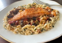 Salmon Caponata with Orzo & Spinach - Individual Meal