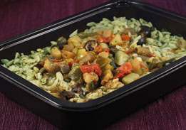 Vegetable Caponata with Orzo & Spinach, a renal-friendly meal