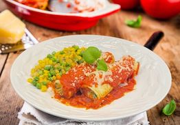 Cheese and Spinach Manicotti with Peas and Corn - Individual Meal