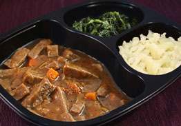 Diced Beef Stew with Potatoes and Carrots, Spinach & Cauliflower- Individual Meal