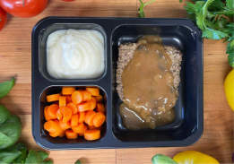 Beef Meatloaf with Mushroom Gravy, Mashed Potatoes, Carrots - Individual Meal