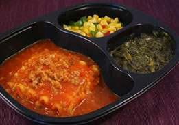 Lasagna with Meat Sauce with Mixed Greens, Corn & Peppers- Individual Meal