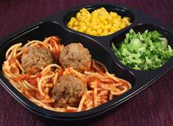 Spaghetti & Meatballs with Whole Kernel Corn & Broccoli Florets - Individual Meal