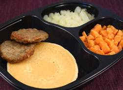 Whole Grain Pancake & Sausage Patties with Sweet Potatoes & Cinnamon Apples