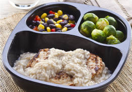 Chicken Patty & Honey Lemon Rice with Black Beans and Corn & Brussels Sprouts - Individual Meal