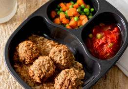 Meatballs with Rice & Gravy, Peas & Carrots & Cauliflower - Individual Meal
