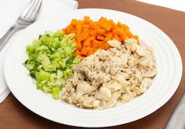 Chicken & Rice, Mushroom Sauce, Mozzarella Cheese, Broccoli and Carrots - Individual Meal
