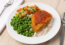 Southern Style Fish with Rice Blend, California Blend Veggies, Green Peas - Individual Meal
